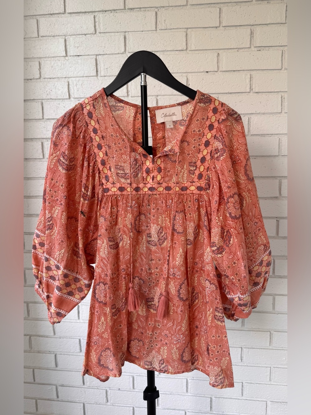 Cleobella Coral Paisley Peasant Top with Tassels